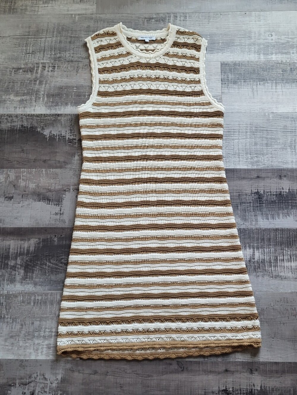 VERONICA BEARD Templeton Stripe Knit Sweater Dress Desert Khaki Tan Crochet XL